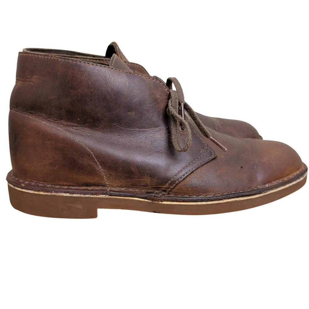 Clarks Bushacre 2 Mens 10.5 Beeswax Brown Leather Chukka Boots Lace Up Ankle